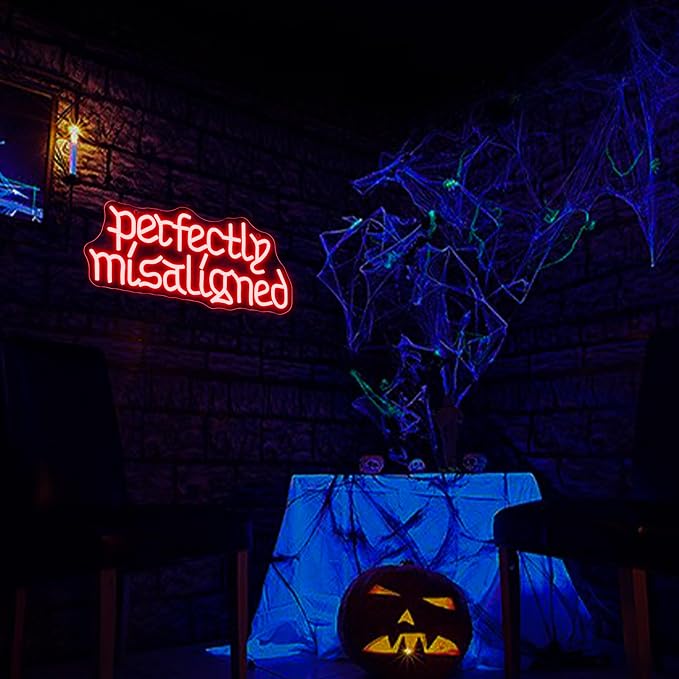 Dracey Perfectly Misaligned Neon Sign, Dimmable Gothic Neon Decor LED Horror Sign Wall Art Decor Couples Led Light for Anniversary Gothic Room Art Decor Gifts(15,7 * 7in)