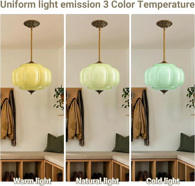 LOUSACE 15 in Vintage Milk Glass Ceiling Light Fixture, Antique Green Milk Glass Pendant Light, Mid Century Art Deco Chandelier for Kitchen Dining Room Hallway Bedroom, LED Bulb Included
