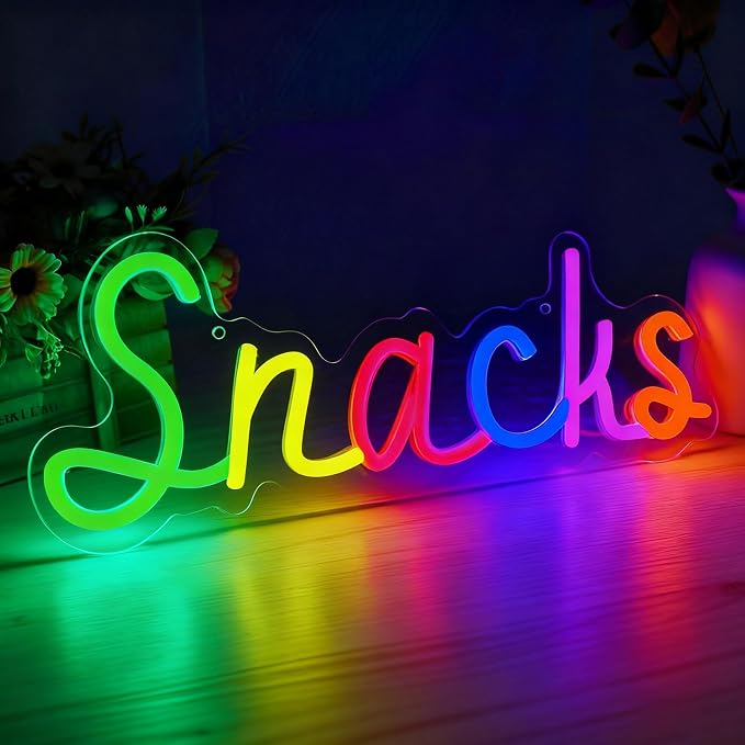 Snacks Neon Sign, Snack Bar Sign for Wall Decor, Candy Shop Movie Theater Decor, Dimmable USB Powered Colorful 15"x5.9"