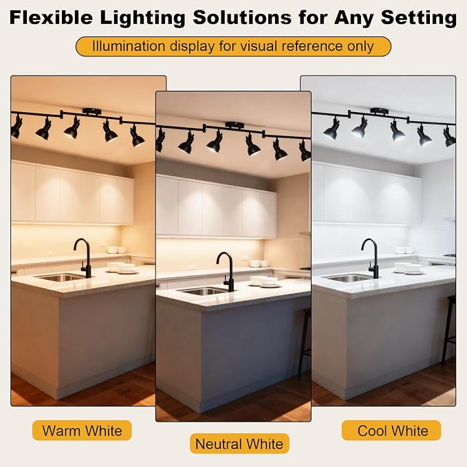 HiBay 6-Light Track Lighting, Adjustable Ceiling Light Fixture Black | Industrial Track Spot Light Indoor for Kitchen, Dining Room, Living Room, E26 Base (Bulb Not Included)