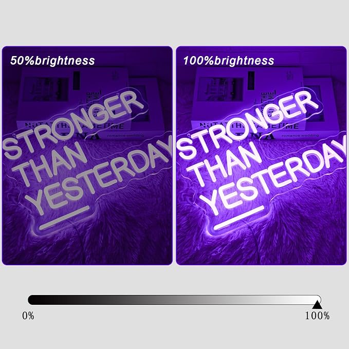 Stronger Than Yesterday Neon Sign for Wall Decor Gym Neon Light Purple Letter Neon light sign Dimmable USB Powered LED Neon Signs for Home Gymmer Fitness Club Classroom