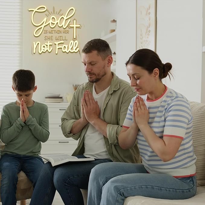 God Is Within Her Neon Sign for Wall Decor Dimmable Christian Led Sign for Bedroom Inspirational Neon Light for Church Home Party Christams Decoration Religious Gift