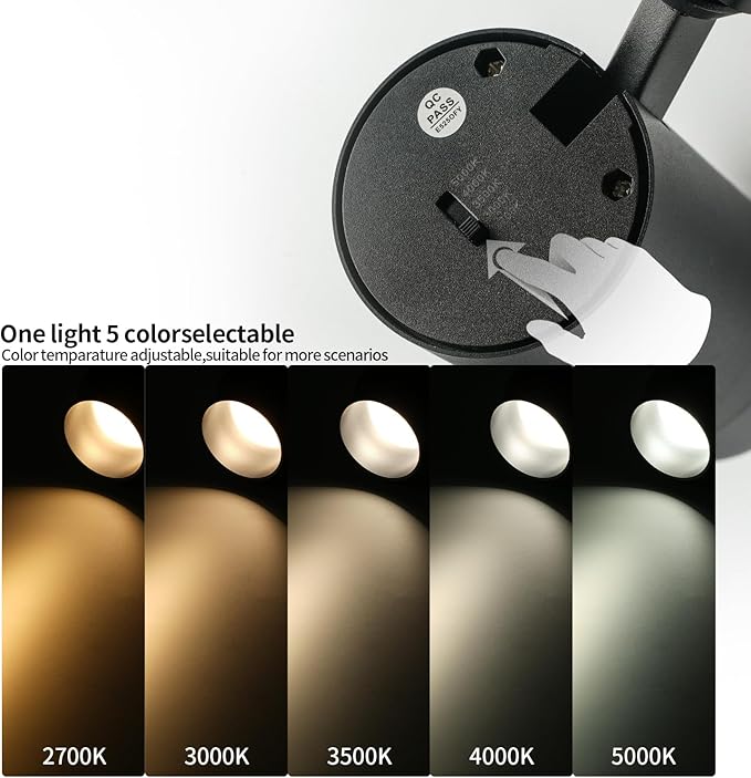 mirrea 5-Color Zoomable H-Type Black Track Lighting Heads, 13.5W LED Track Light Head, 2700K-5000K Adjustable, Beam Angle 15°-45° Ceiling Spotlight Fixtures Pack of 6