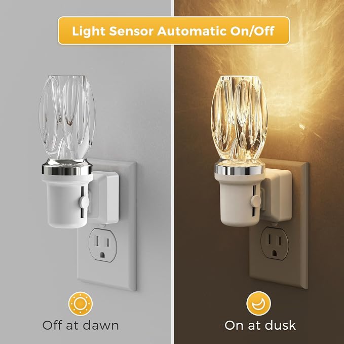L LOHAS LED Night Light, Dimmable Night Lights Plug into Wall, Light Sensor | Automatic Nightlights Plug in, 3000K LED Nightlight, Crystal Acrylic Decorative, Hallway Bedroom Bathroom[White Base,1 Pack]