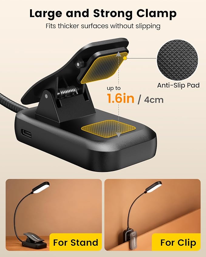 Glocusent 20 LED Reading Lights for Books in Bed, Eye Caring Reading Light | 5 Colors & 5 Brightness 3–100LM Dimmable, 1200mAh Rechargeable Book Light to 90H, Lightweight Clip on Light for Book Lovers