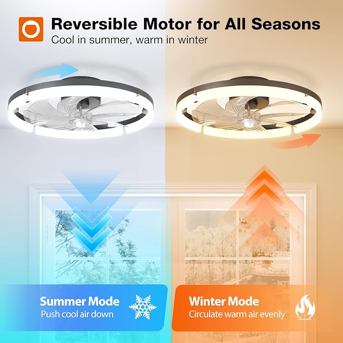 addlon 20" Low Profile Fandelier Ceiling Fans with Lights and Remote, Black | 3000-6000K Dimmable LED, 6 Speeds, Reversible DC Motor, Remote and App Control, Memory Function, Timer, Quiet