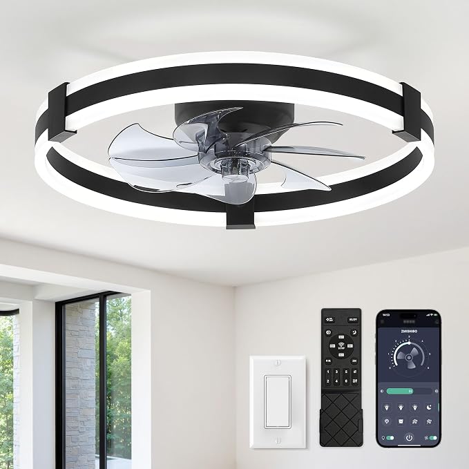 ZMISHIBO 23" Low Profile Fandelier LED Ceiling Fans with Lights and Remote | 3CCT Dimmable, 6 Speeds, Remote/App Control, Reversible DC Motor, Memory, Timer, Small Modern Fandelier for Kids/Bedroom