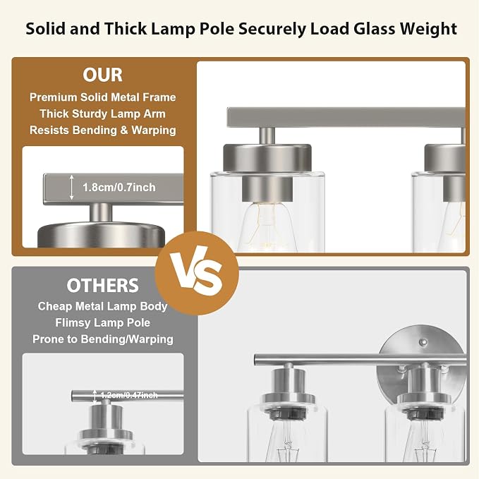 IZORRO Modern Bathroom Light Fixtures, 10 Light Brushed Nickel Vanity Lights, Bathroom Lighting Fixtures Over Mirror with Clear Glass for Living Room Cabinet Bedroom