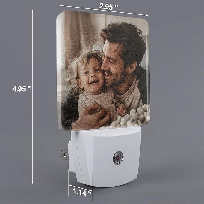 Personalized Custom Night Light Set of 2, DIY Your Own Logo/Photo/Words Auto Sensor LED Dusk-to-Dawn Nightlights, Plug-in Sensor Lamp for Bedroom Bathroom Kitchen Hallway Stairs Decorative