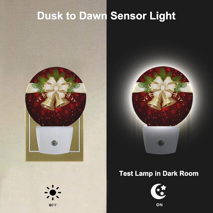 Winter Decorative Night Light Christmas Bells and Beige Bow Plug-in Nightlight Energy Saving 0.5W LED Lighting for Boys Girls Men Women Bedroom