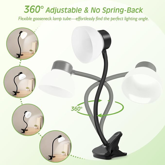 Desk Lamps for Home Office,Small LED Reading Lamp,5000K Eye-Care Desk Light | Clip On Desks Lamps for College Dorm, Kids Desk, Bed Headboard, Flexible Gooseneck, Compact Small Table Lamp