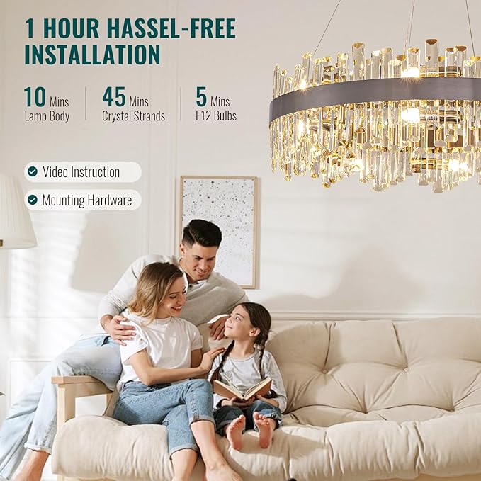 Siljoy Modern Crystal Chandelier 16-Light Brushed Nickel 2-Tiers K9 Crystal Raindrop Chandelier Luxury Flush Mount Crystal Pendant Ceiling Light Fixture for Dining Living Room Entryway Foyer D31.5''