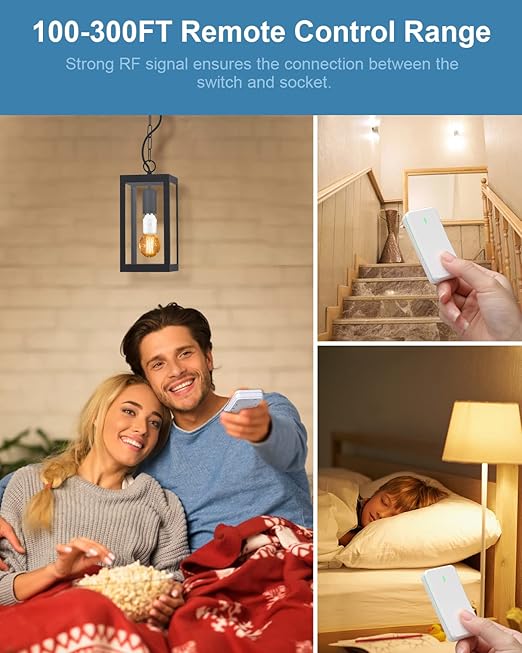 Remote Control Socket for 500W E26/E27 Bulb Base Holder, Wireless Wall Mounted Switch for Pull Chain Light Fixtures, 300FT RF Range, No Wiring Wireless Light Switch