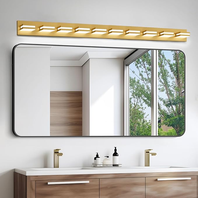 IZORRO LED Modern Bathroom Lights Fixtures(10-Light,Dimmable),Gold Acrylic Wall Lighting,Vanity Lights for Bathroom Over Mirror - 6000k 53.5In （No Assembly Required）