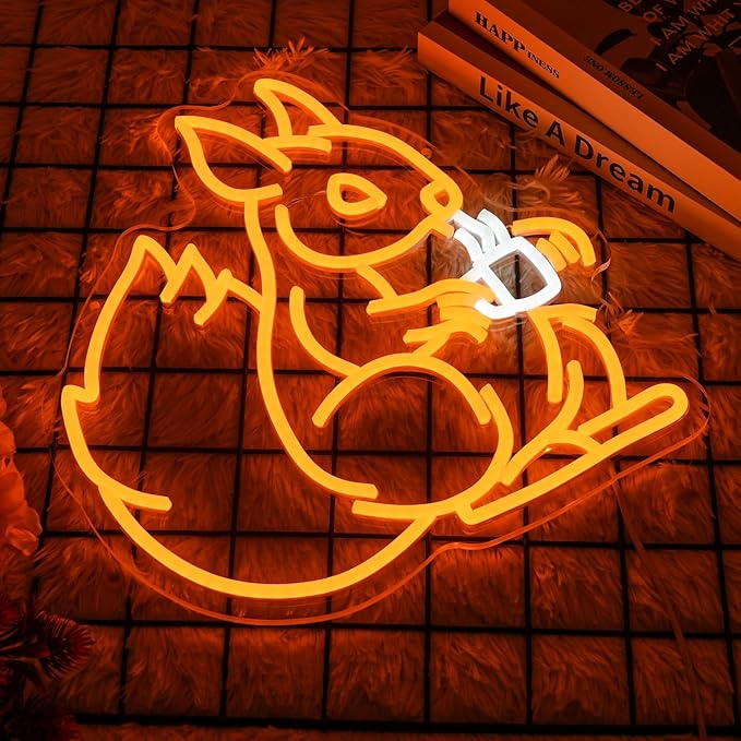Squirrel Drinking Coffee Neon Sign Squirrel Led Sign Coffee Shop Neon Bar Sign Animal Light Sign Dimmable LED Neon Light for Bar Gaming Room Business Shop Decoration