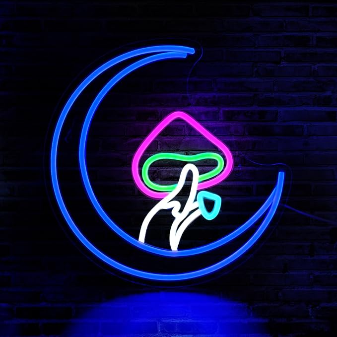 Mushroom Moon Neon Sign, JGHTURIE Cute Led Neon Signs for Wall Decor Blue Light Up Sign for Room, Living Room, Home, Bar Signs, Party, USB Powered