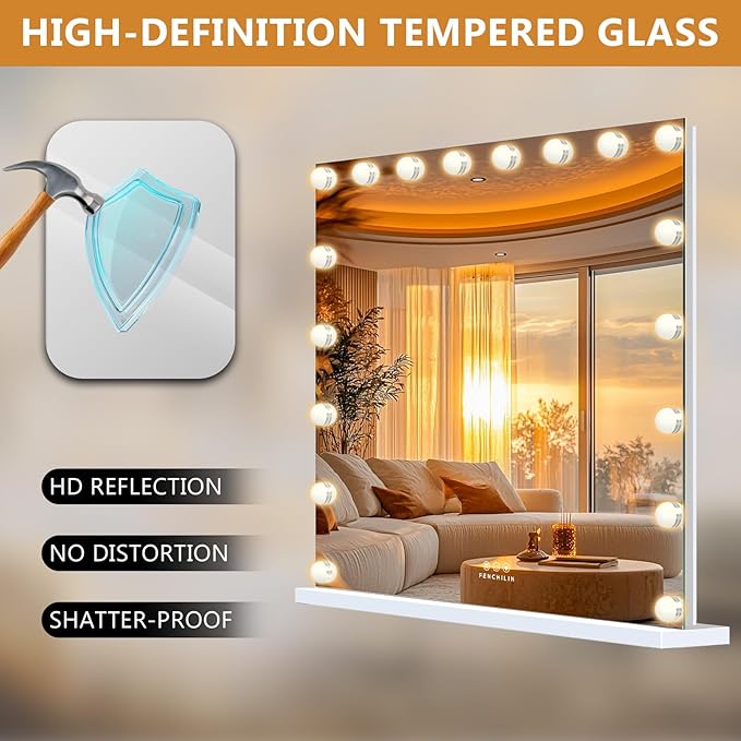 FENCHILIN Vanity Mirror with Lights 32''x23'' Backlit + Front Lit Hollywood Lighted Vanity Makeup Mirror Smart Touch Control Light with Memory Function