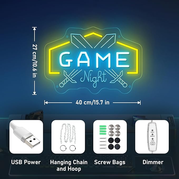 Game Neon Sign for Game Room Gamer Neon Sign for Wall Decor Gaming LED Neon Light for Bedroom Man Cave Ideal Birthday Christmas Gifts for Boys