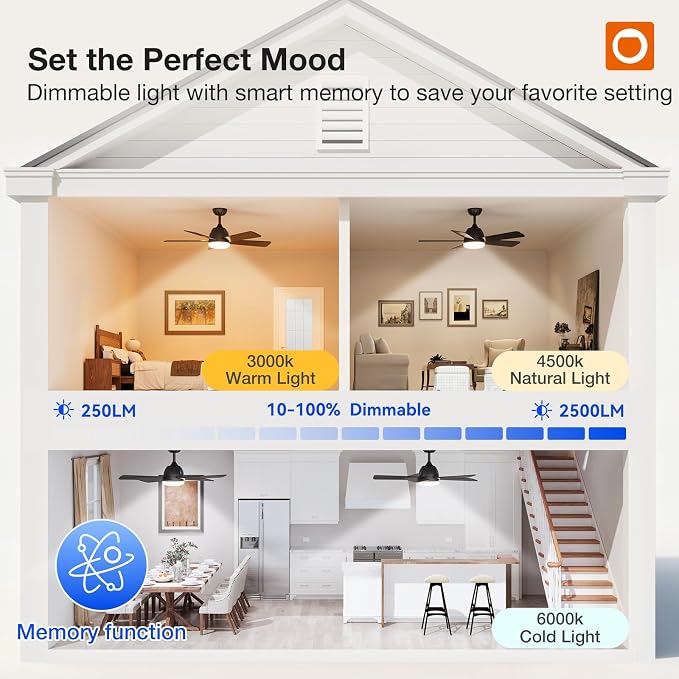 addlon 42 Inch Black Ceiling Fans with Lights and Remote | Reversible DC motor, 6-speed, Timer, 3CCT Dimmable, Quiet, Small Ceiling Fan for Bedroom, Living Room, Indoor/Outdoor Use