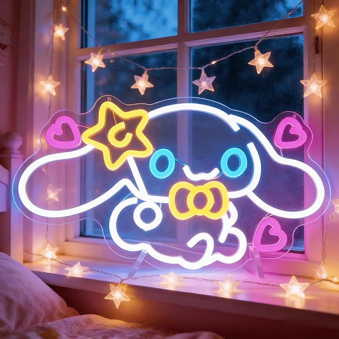 Cinnamoroll Neon Sign for Room Decor, USB Powered LED Lights with Dimmable, Japanese Cartoon Dog Neon Signs, Cute Night Light Gifts for Children (15.94"L x 9.06"W)