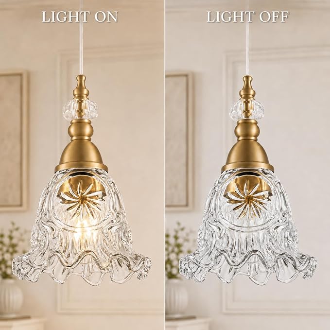 Vintage Pendant Lights Set of 2 Glass Kitchen Pendant Lighting over Island | Height adjustable,E26 base, work on different ceiling,Combined Ceiling and pendant,6.5in pendant lights for kitchen island