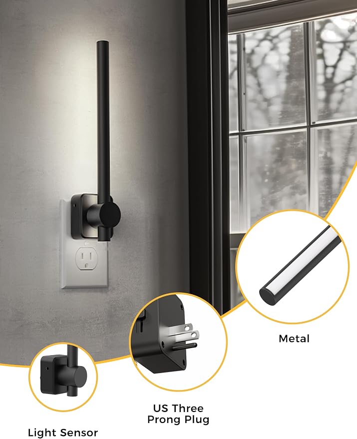 L LOHAS LED Night Light, Dimmable Night Lights Plug into Wall 0-200LM | Dusk to Dawn Sensor, 2W Bathroom Night Lights, Daylight 5000K, Modern Black Plug in Nightlight for Mirror Restroom, 1Pack