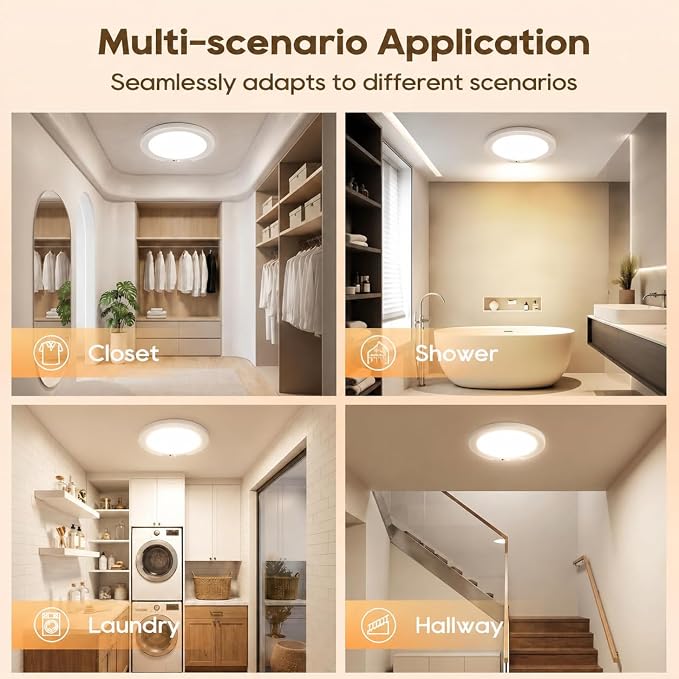 2 Pack Rechargeable Motion Sensor Ceiling Light, 8000mAh Battery Operated Ceiling Lights with Remote, Magnetic Wireless Closet Light, 3 Color Dimmable LED Lights for Closet Shower Pantry Hallway