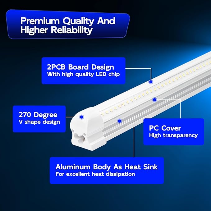 hykolity 30W 2FT LED Shop Light, 3500lm 6500K Super Bright White, Linkable Ceiling Light Fixture, V Shape Integrated T8 LED Tube Light with Built-in ON/Off Switch for Workbench, Cabinet, ETL, 6 Pack