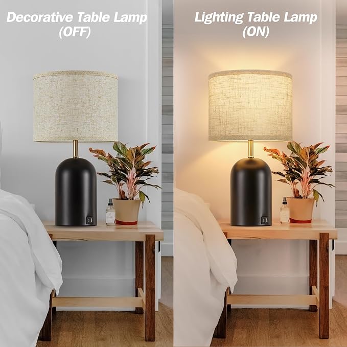 Bedside Lamps with USB C+A Charging Ports, Table Lamp Touch Control Dimmable Modern Lamp for Bedroom Lamps for Night Stands with Fabric Shade for Living Room Office Dorm (LED Bulbs Included)