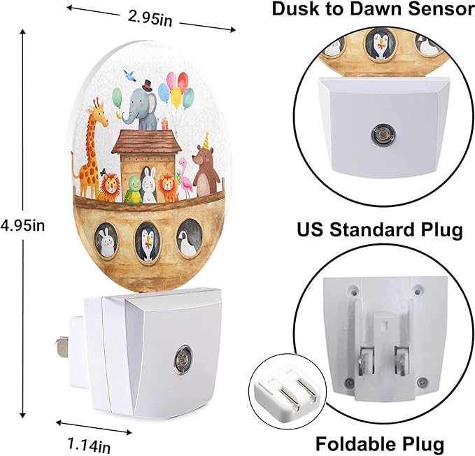 Cute Noah's Ark Night Light Ship with Animals Giraffe Rabbit Elephant Bear Birds Nightlight LED Round Lamp for Boys Girls