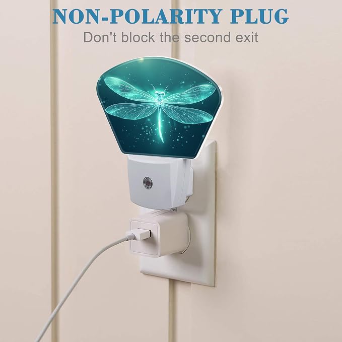 Fantasy Glowing Dragonfly Plug in Night Lights, Magic Dragonfly Nightlight Plug Into Wall Dusk to Dawn Sensor for Kid Girls Boys Women Men Room, Hallway, Kitchen, Bathroom, Stairs Decor