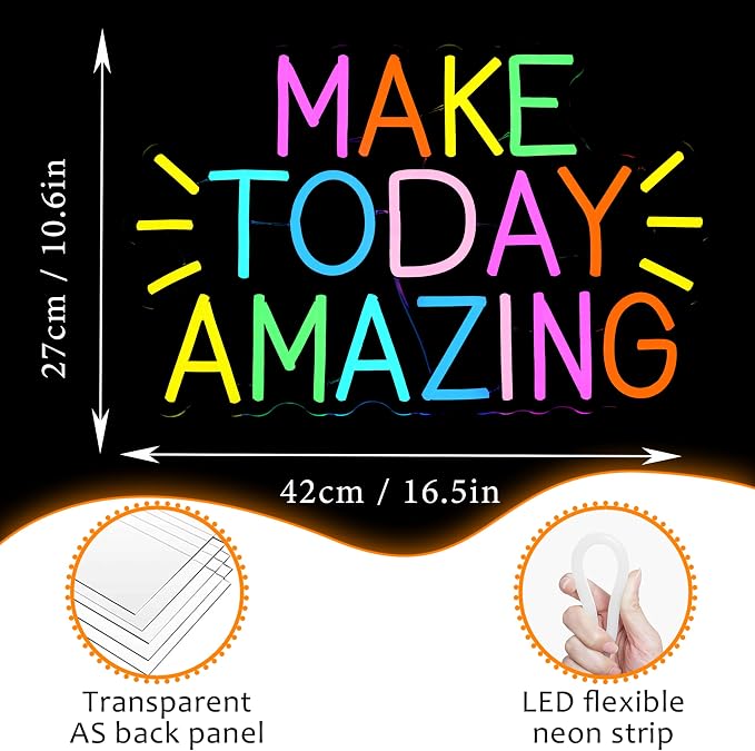 LISIGNVE Make Today Amazing Neon Sign Positive and Upward Quote Neon Light Sign for Wall Decor Rainbow Color Led Light Up Sign for Home Cafe Party Wedding Birthday School