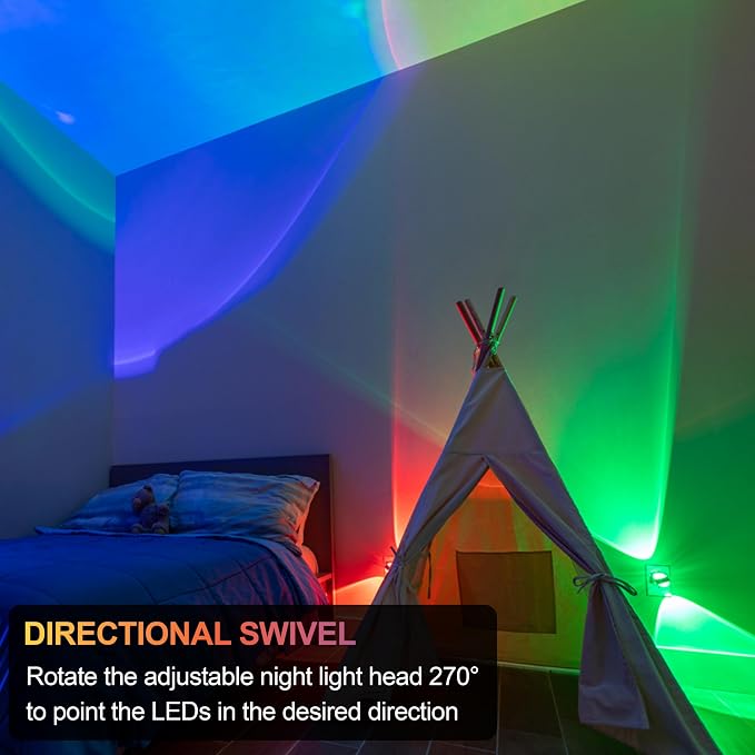 GE Plug in Color Changing Night Light with Dusk to Dawn Sensor, Wall Wash | for Home Decor Color Changing Dimmable Rotating Dusk to Dawn Sensor, Ambient Lighting, Apartment Essentials