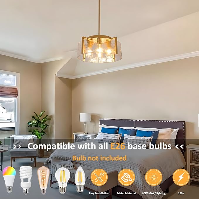 Gold Chandeliers for Dining Room Light Fixture, 4-Light Foyer Lighting Fixtures Pendant Lights Kitchen Island, Adjustable Modern Farmhouse Chandelier for Entryway Bedroom Bathroom Foyer Living Room