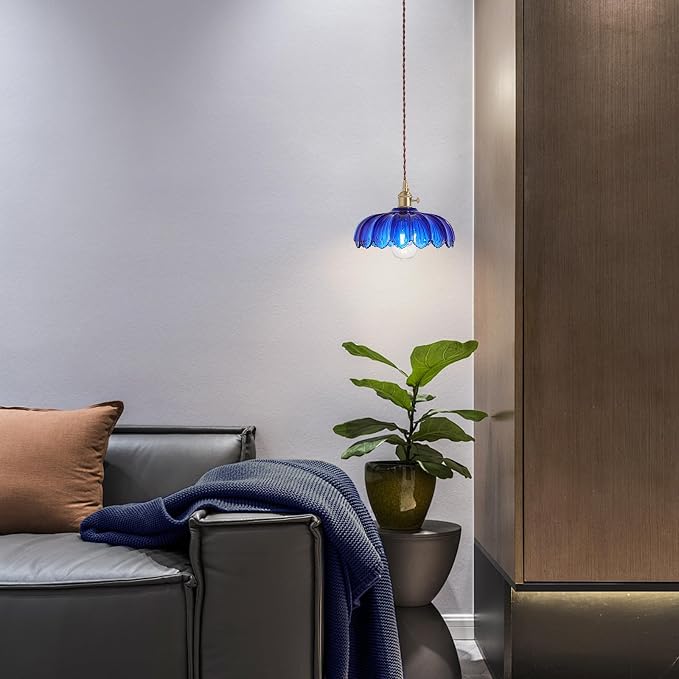 XZHGCEE Pendant Lights Kitchen Island:Vintage Blue Pendant Light Fixtures Glass Small Pendant Light Dining Room, Blue Hanging Lamps for Living Room, Schoolhouse, Entryway, Foyer, E26