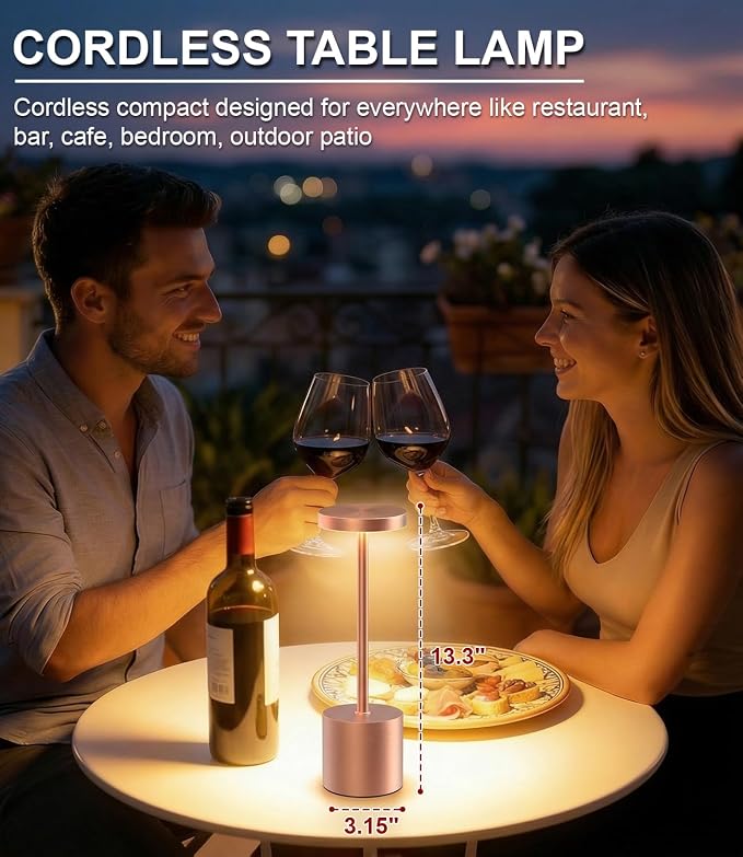 Cordless Table Lamps Rechargeable Set of 2, Portable LED Desk Lamp, 5000mAh Battery Powered Wireless Table Light - 3 Color Dimmable Lighting for Restaurant Dining Patio Outdoor Bedroom(Rose Gold)