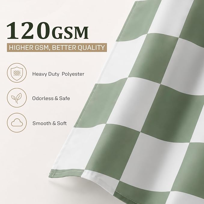 Ohocut Checkered Shower Curtain, Sage Green Shower Curtains for Bathroom, Cute Retro Checkboard Shower Curtain Vintage Aesthetic, Washable Fabric Bath Curtain 72''x72''