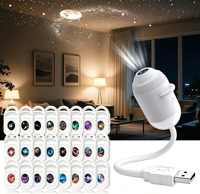 2027 Upgraded HD Smart Dynamic 5D Holographic Night Light Projector, 2-in-1 Galaxy Projector Night Light, USB Star Projector, Plug & Play Star Lamp for Bedroom(24Films)