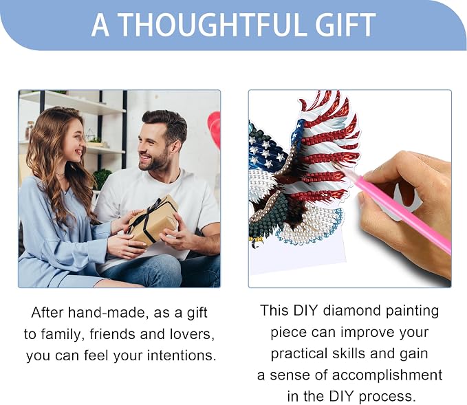 JISHSHAY Diamond Painting Night Light Diamond Art Table Lamps Gem Art LED Lights Gem Painting Desk Lamp Mosaic Kits for Adults DIY Kits for Adults with Special Shaped American Flag Eagle