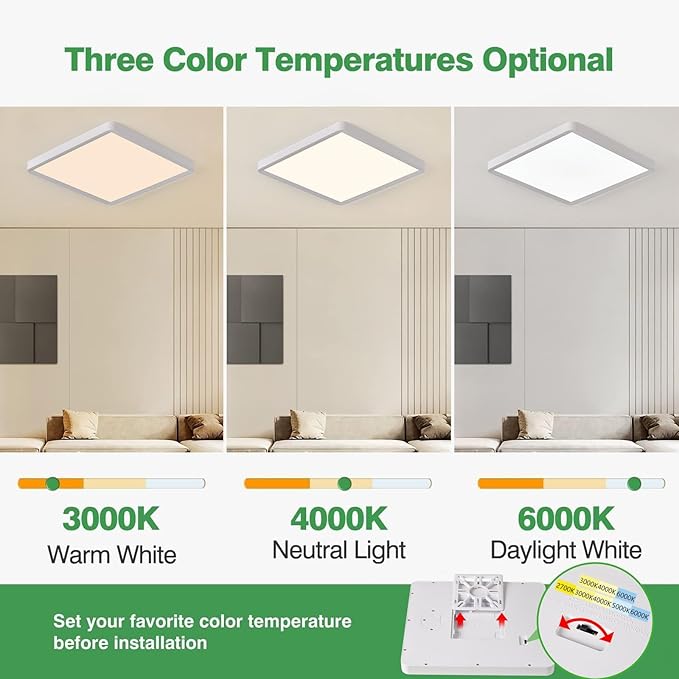 16 Inch Square LED Flush Mount Ceiling Light 4 Pack, 36W 3600LM, 3000K/4000K/6000K CCT Selectable, White Super Slim Low Profile Ceiling Light Firxtue for Bedroom/Kitchen/Living room/Dinning room
