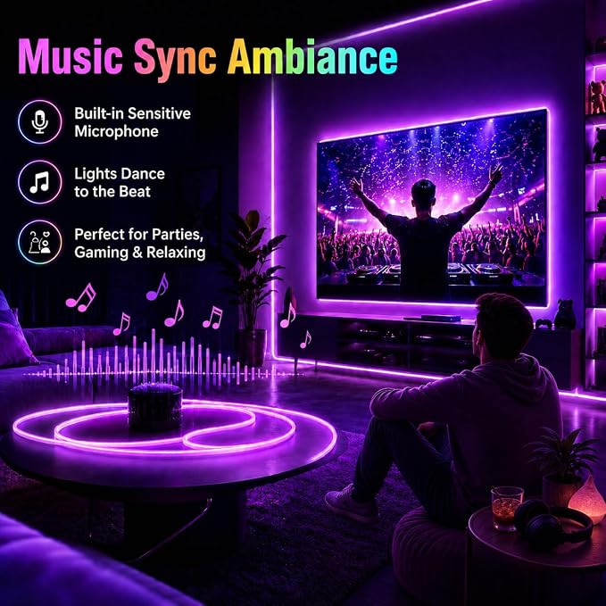 Neon Rope Light 50FT, Flexible RGB Neon LED Strip, IP65 Waterproof | Control with App/Remote, Multi Modes, Music Sync LED Rope Lights for Bedroom, Game room, Party, Patio, Indoor Outdoor Decor