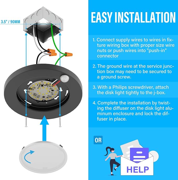ZAGO LED 6" 120 Volts Closet Light Wired, PIR Motion Sensor Ceiling Disc Light, 15W, 1100 Lumens, CRI>80, 5CCT Daylight White for Closet, Laundry, Garage, Pantry, Wet Location, ETL, White, 2 Packs