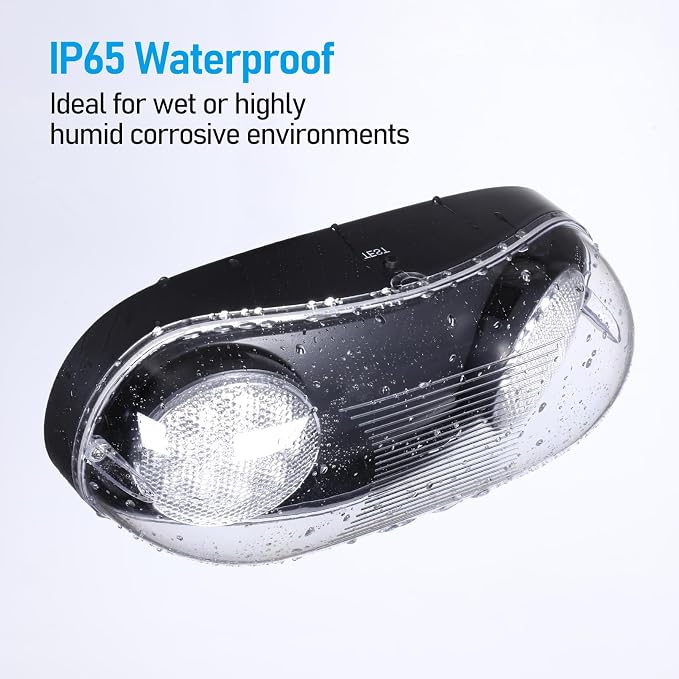 LEONLITE 4-Pack Wet Location LED Emergency Lights IP65 Waterproof Black | Commercial Exit Lights for Business, with Battery Backup, 2 Adjustable Heads, UL &FCC Listed, 120/277V