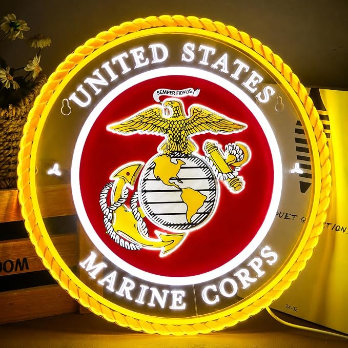 Military-themed Neon Lights Veteran Neon Signs Wall Decor for Man Cave Bedroom Bar Army Themed Gift Art for Christmas Party-12.6×12.6 IN-USB Powered-Acrylic