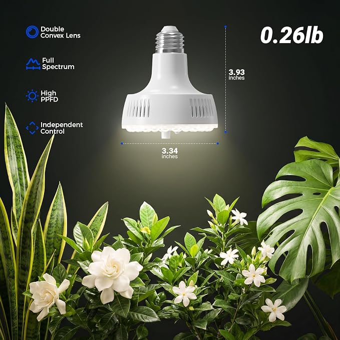 Barrina OG11A Grow Light Bulbs for Indoor Plant, 4000K 11W, 3 Packs, White | Integrated Dimming & Timing, E26 Plant Light Bulb, Full Spectrum, High PPFD for Seeds and Greens