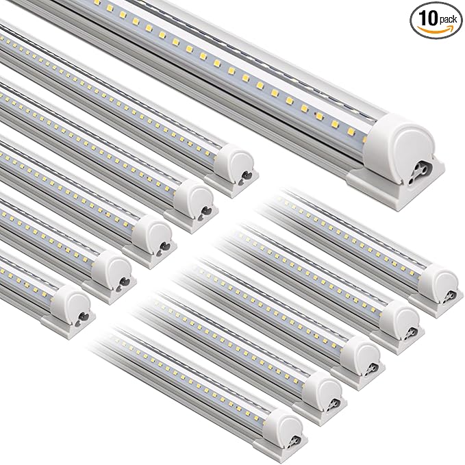 Barrina T8 LED Shop Light 6FT 60W 8500LM 5000K, Clear Cover, Garage LED Lights Ceiling, V-Shape LED Light Fixture, Work Shop LED Lights for Garage, Warehouse, Basement, ETL Listed, 10 Packs