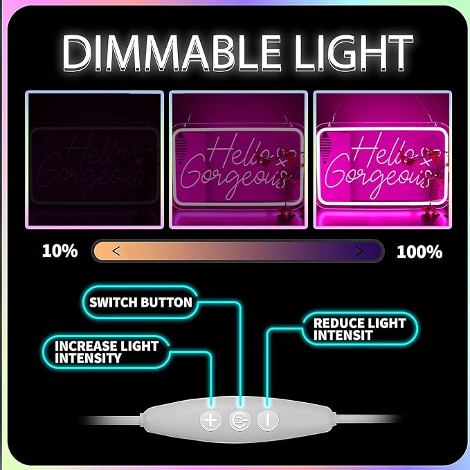 Hello Gorgeous Neon Sign for Wall Art Decor，LED Neon Lights for Home Wedding Birthday Backdrop Bacelorette Party Wth Dimmable，Gifts for Teen Girls