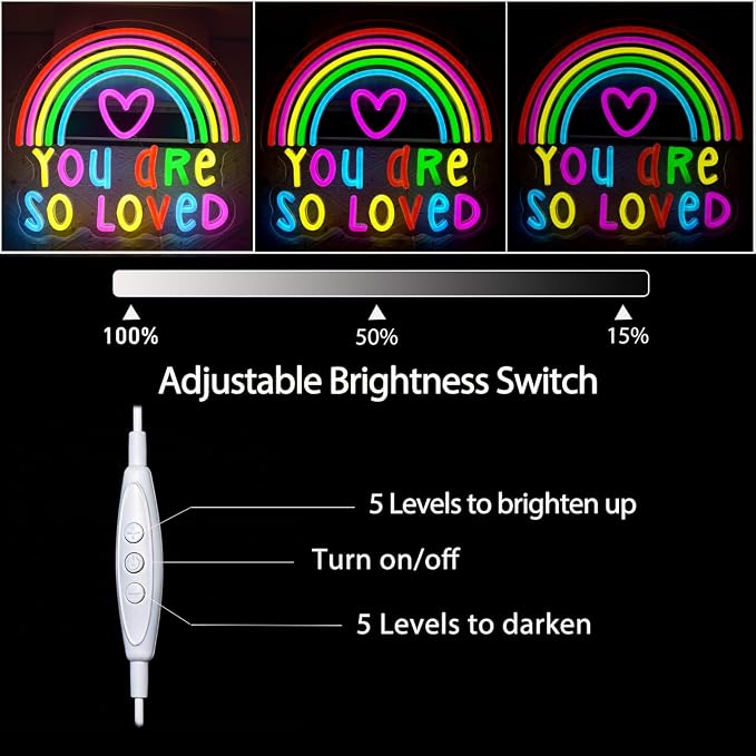 You Are so Loved Neon Sign Rainbow LED Light for Bedroom Wall Decor, Dimmable Colorful Neon Sign for Kids Room, Playroom, Nursery, Dorm, Party Decorations & Gift Ideas