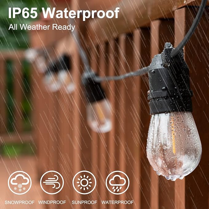 2 Pack x 27Ft Outdoor String Lights, S14 LED, IP65 Waterproof, Connectable, Warm White, for Patio, Edison Vintage, 918Ft Maximum, Shatterproof