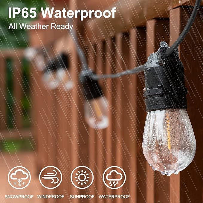 96FT LED Outdoor String Lights with Dimmer & Timer, Shatterproof IP65 Waterproof Patio Lights for Christmas, Party, Wedding Decoration